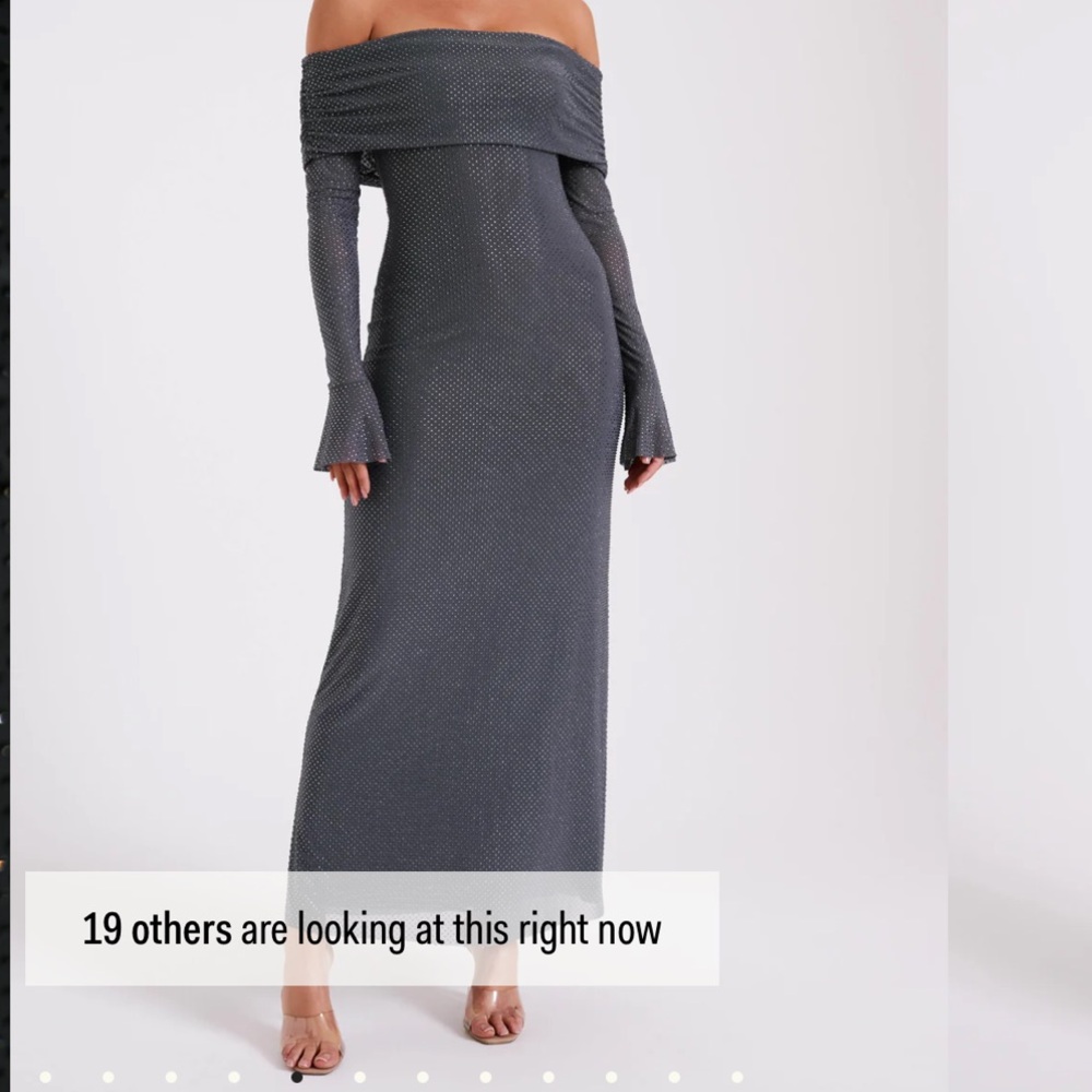 Meshki Elegant Off-Shoulder “Gunmetal” Dress